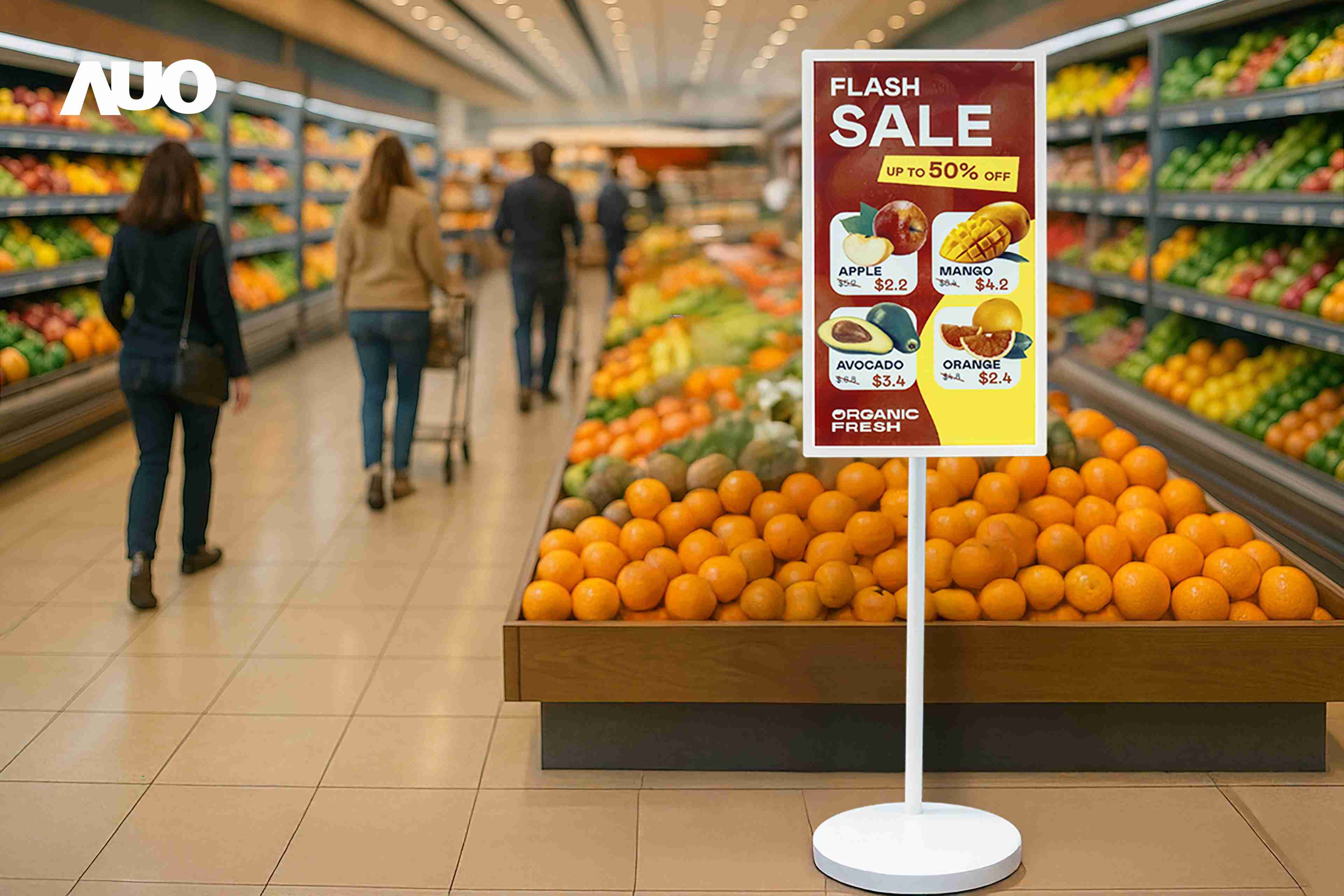 达擎首亮相低功耗、、、、全彩的〝aecoPost电子纸解决方案〞，，，，仅在更新画面时需要微量的电力驱动，，，，无需布建电线的便捷设计，，，使其可灵活应用、、、随意置放，，，，并可透过云端或行动装置app，，，轻松管理及排程广告内容，，，晋升店头营销利器。。。